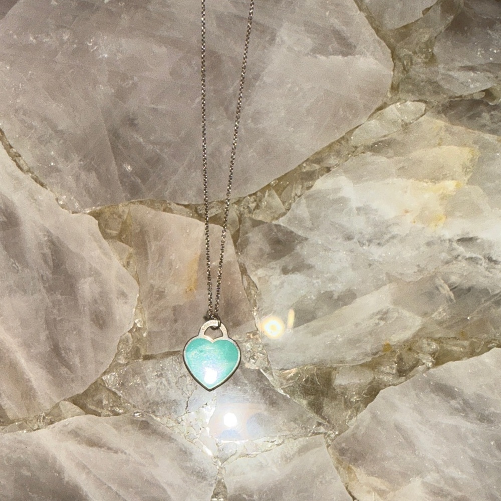 Tiffany & Co. Silver Necklace with Green Heart Pendant